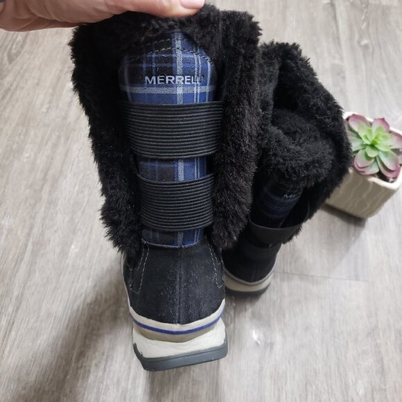 Merrell Women's Black and Blue Plaid Winter Boots - Picture 7 of 10